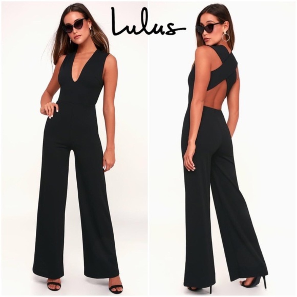 Lulu's Thinking Out Loud Black Backless Jumpsuit